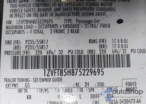 2007 Ford Mustang Gt Deluxe/Gt Premium from USA, damaged, VIN 1ZVFT85H875229695